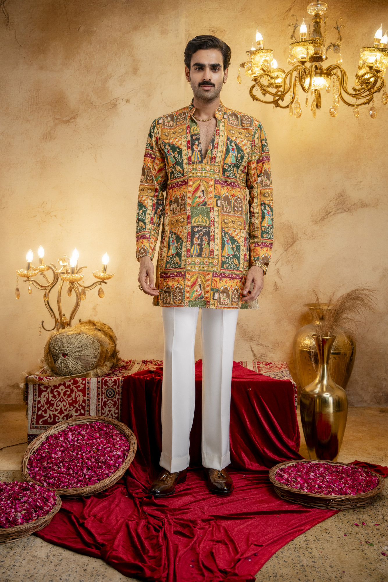 Foil Emboss Printed Kurta In Yellow