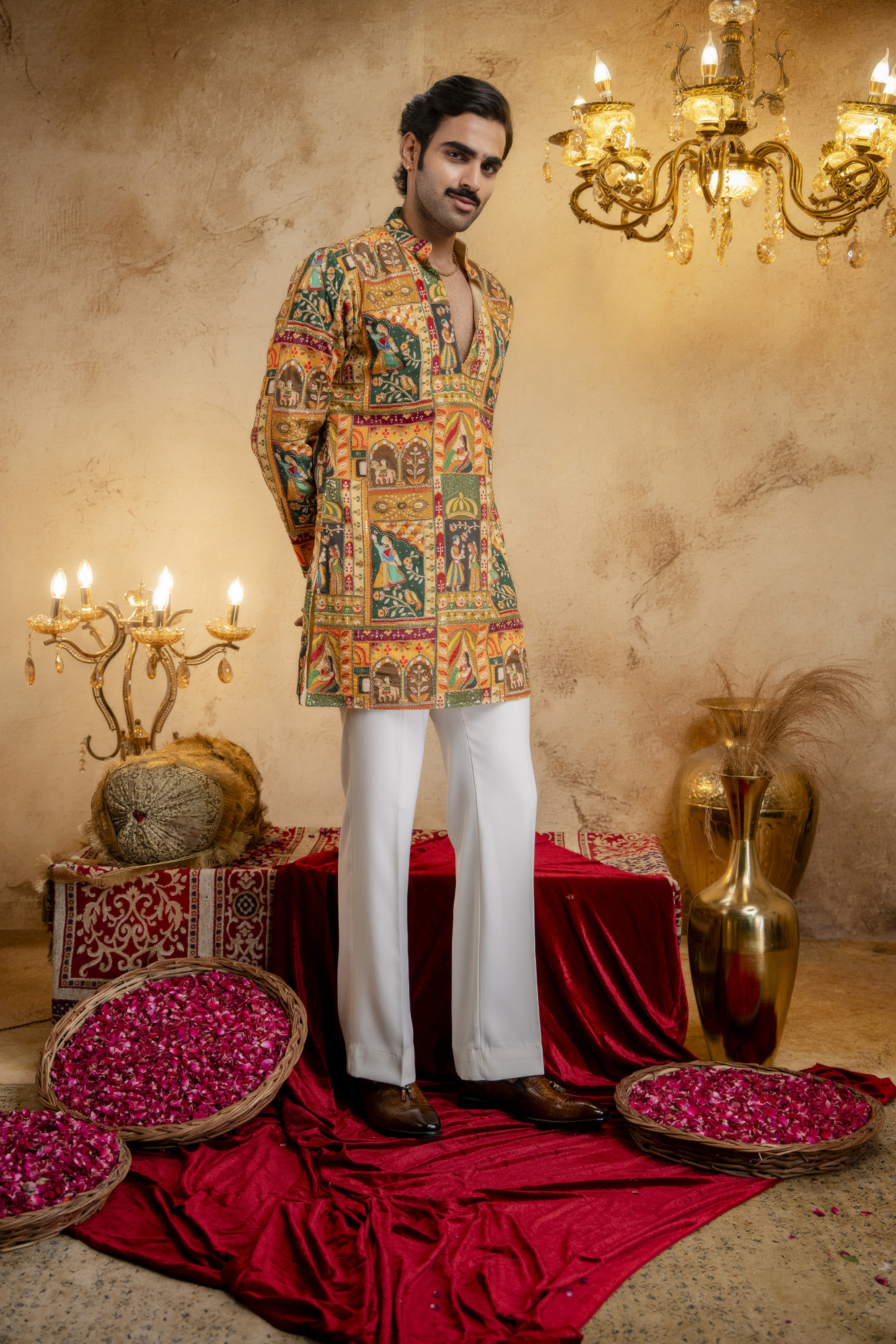 Foil Emboss Printed Kurta In Yellow
