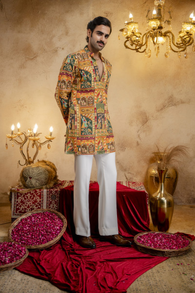 Foil Emboss Printed Kurta In Yellow