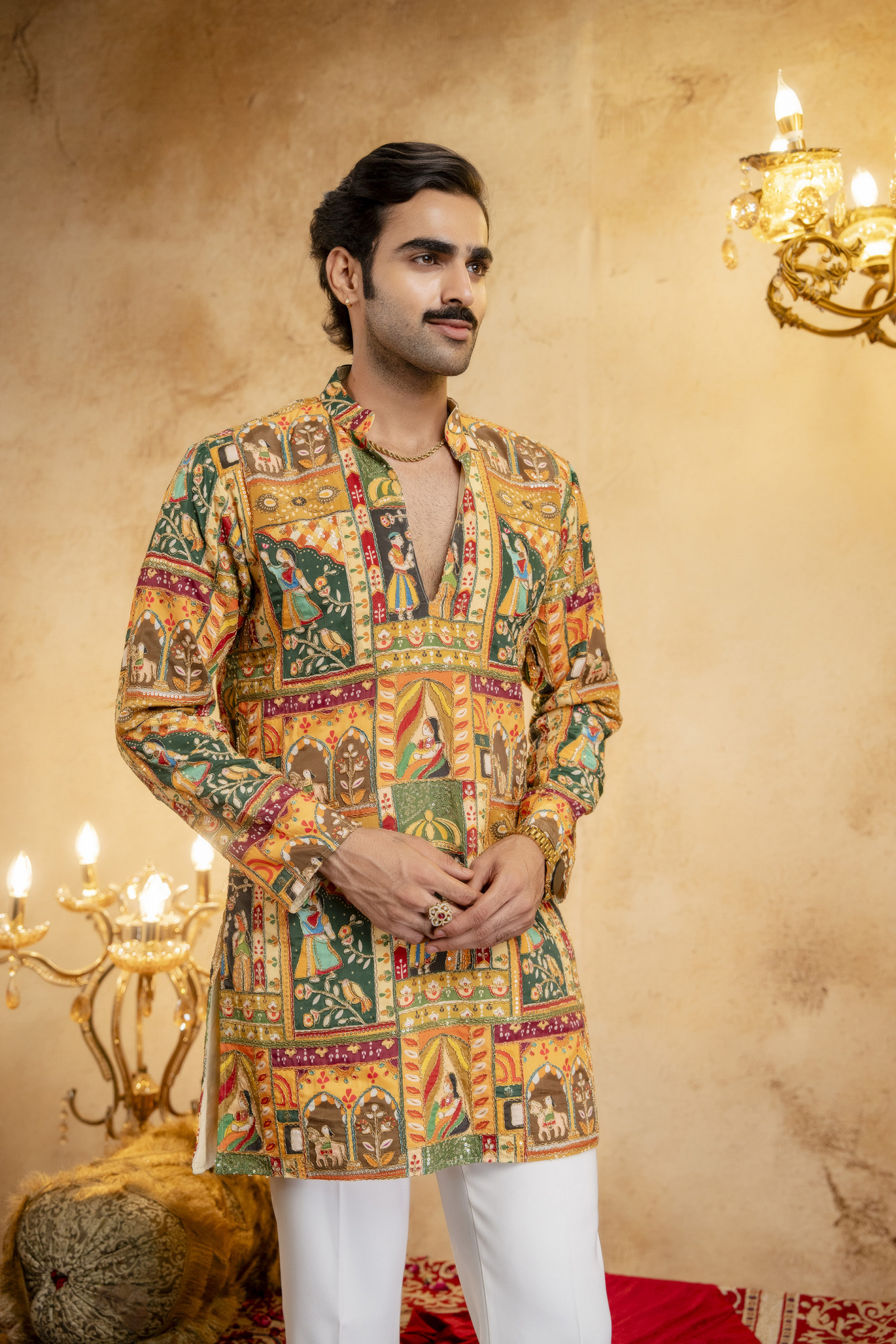 Foil Emboss Printed Kurta In Yellow