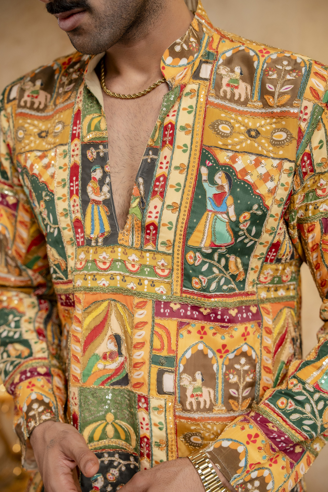 Foil Emboss Printed Kurta In Yellow