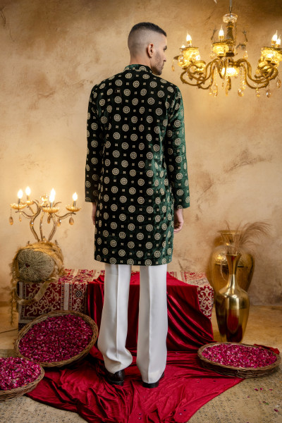 Green Velvet Foil Work Kurta