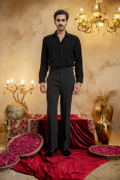 Striped Japanese Bootcut Gurkha Pants In Black