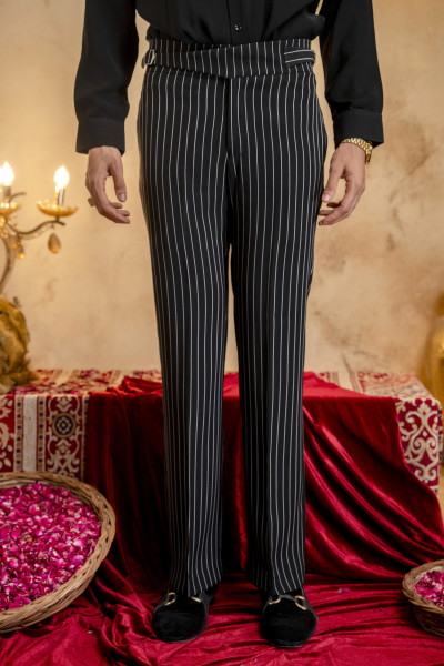 Striped Japanese Bootcut Gurkha Pants In Black