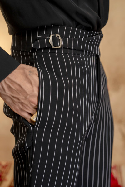 Striped Japanese Bootcut Gurkha Pants In Black
