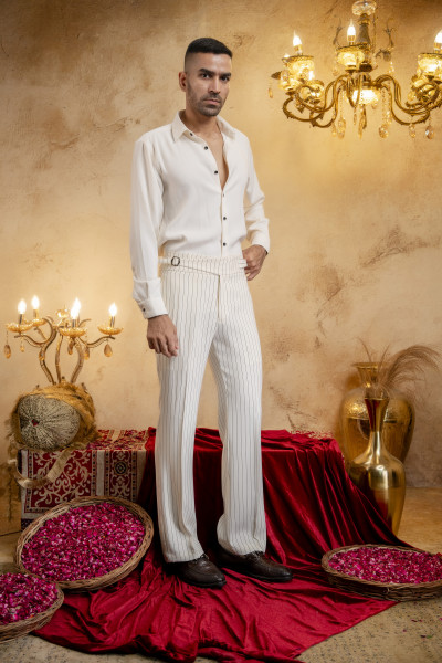 Striped Japanese Bootcut Gurkha Pants In Off-White