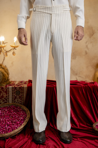 Striped Japanese Bootcut Gurkha Pants In Off-White