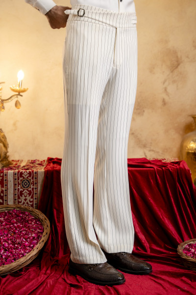 Striped Japanese Bootcut Gurkha Pants In Off-White