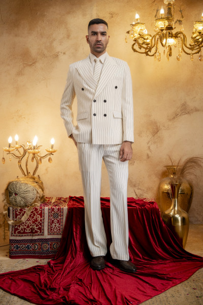 Striped Japanese Blazer In Off White