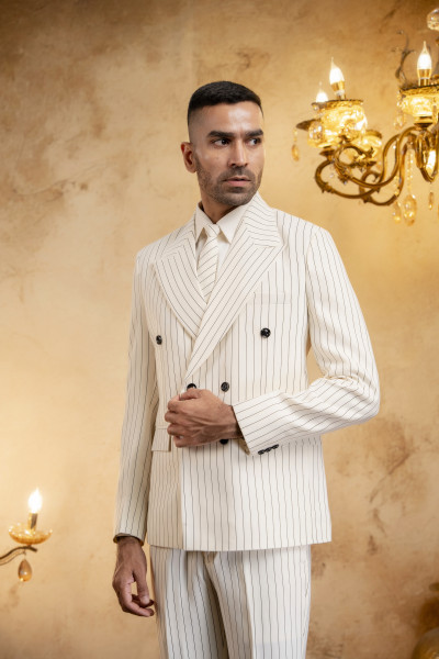 Striped Japanese Blazer In Off White