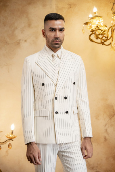 Striped Japanese Blazer In Off White