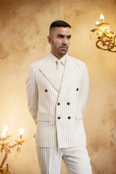 Striped Japanese Blazer In Off White
