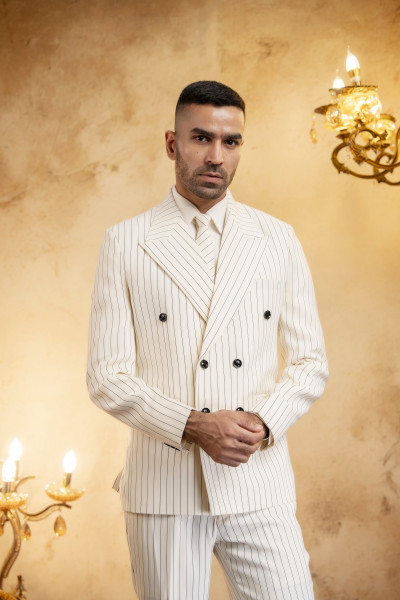Striped Japanese Blazer In Off White