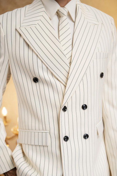 Striped Japanese Blazer In Off White