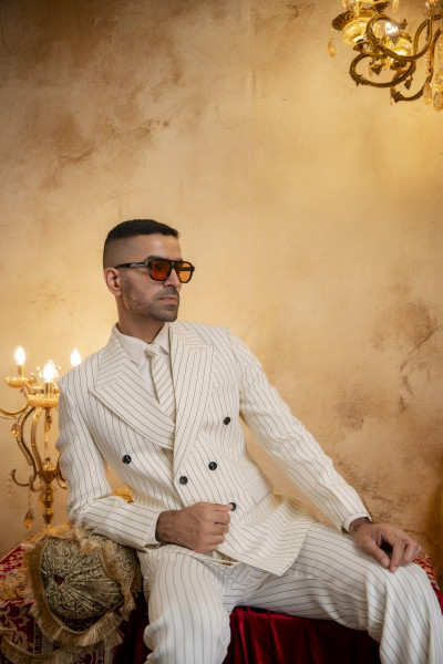 Striped Japanese Blazer In Off White