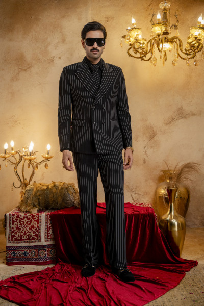 Striped Japanese Blazer In Black