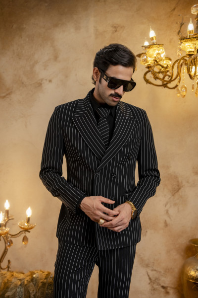 Striped Japanese Blazer In Black