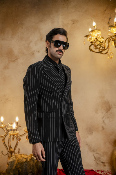 Striped Japanese Blazer In Black