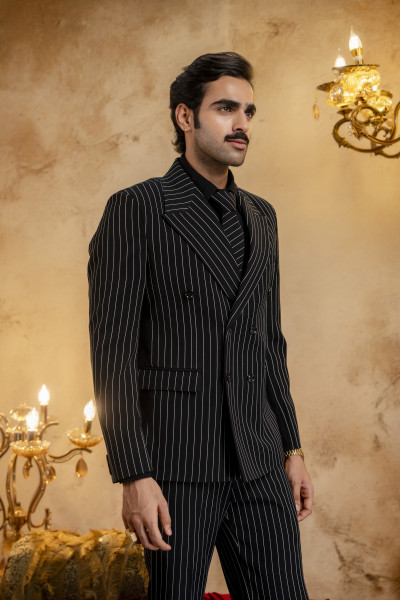 Striped Japanese Blazer In Black