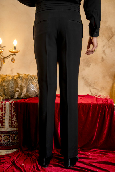 Pintex Belted Japanese Bootcut Pants In Zed Black