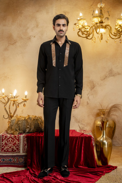 Rose Gold Swarovski Laced Shirt In Zed Black