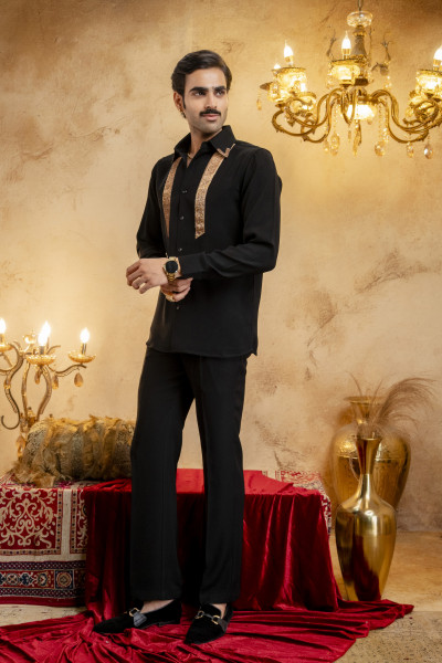 Rose Gold Swarovski Laced Shirt In Zed Black