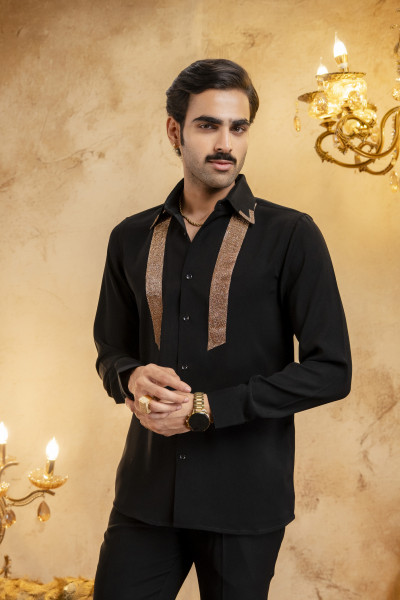 Rose Gold Swarovski Laced Shirt In Zed Black