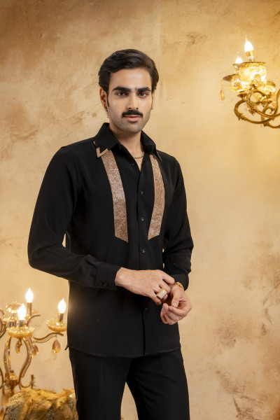 Rose Gold Swarovski Laced Shirt In Zed Black