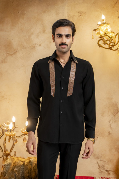 Rose Gold Swarovski Laced Shirt In Zed Black