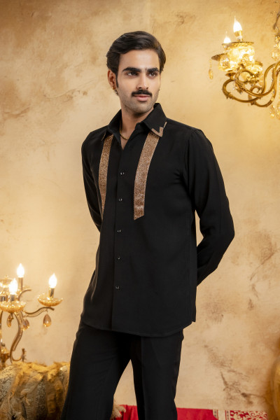 Rose Gold Swarovski Laced Shirt In Zed Black