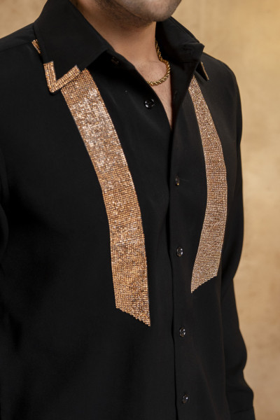 Rose Gold Swarovski Laced Shirt In Zed Black
