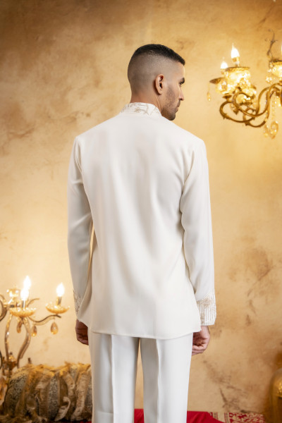 Off White Laced Japanese Cut Neck Kurta