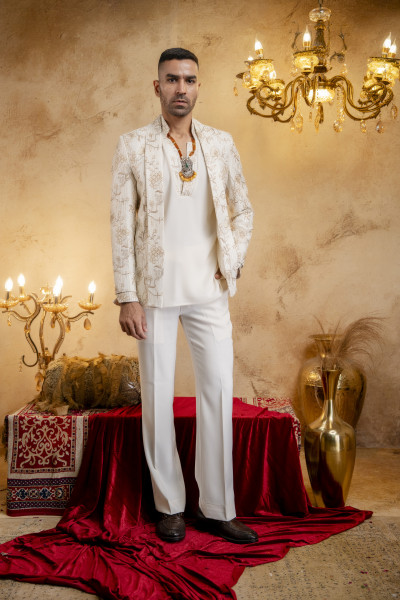 Lapelled Open Bandhgala In Off White