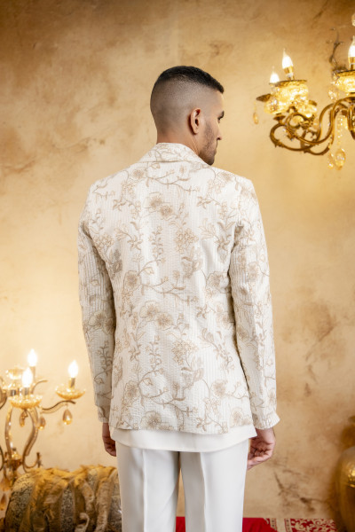Lapelled Open Bandhgala In Off White