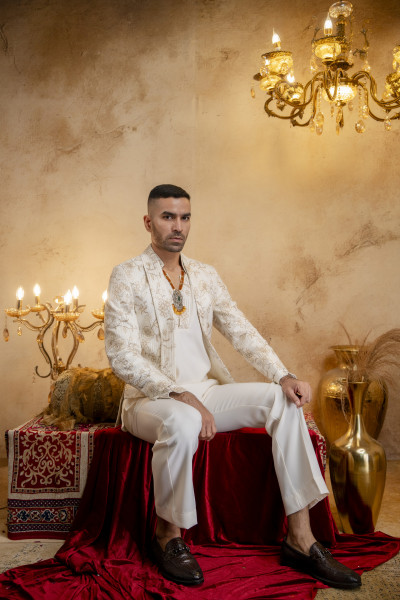 Lapelled Open Bandhgala In Off White
