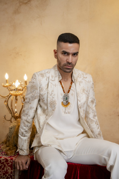 Lapelled Open Bandhgala In Off White