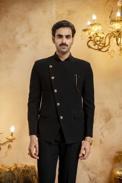 Asymmetrical Jodhpuri In Zed Black