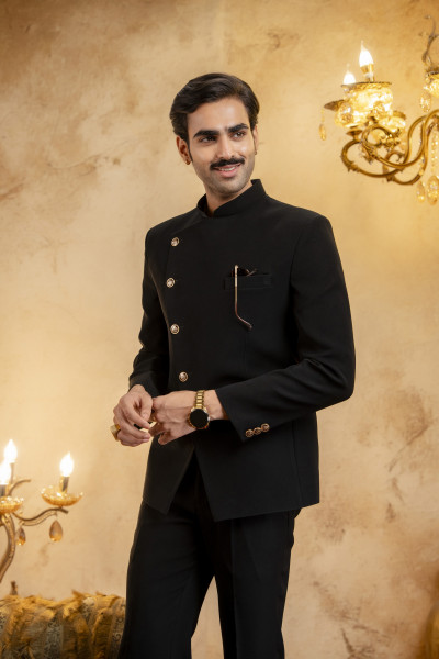 Asymmetrical Jodhpuri In Zed Black