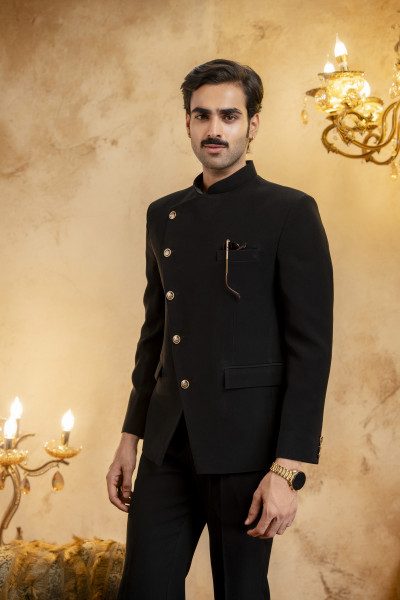 Asymmetrical Jodhpuri In Zed Black