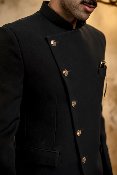 Asymmetrical Jodhpuri In Zed Black