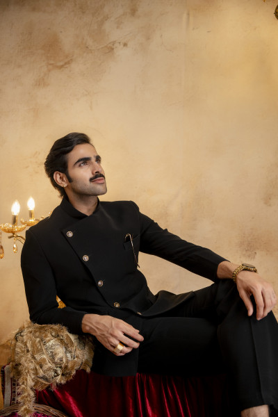 Asymmetrical Jodhpuri In Zed Black