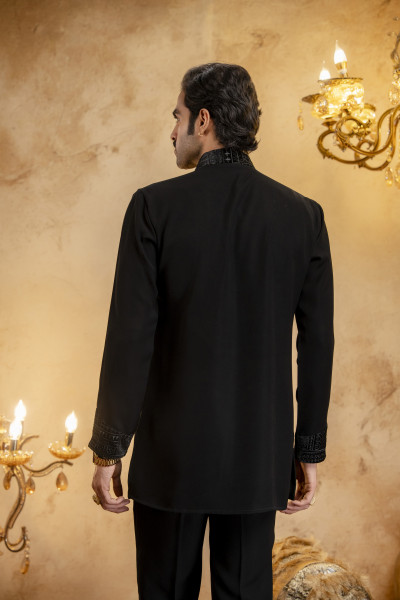 Zed Black Laced Cut Neck Kurta