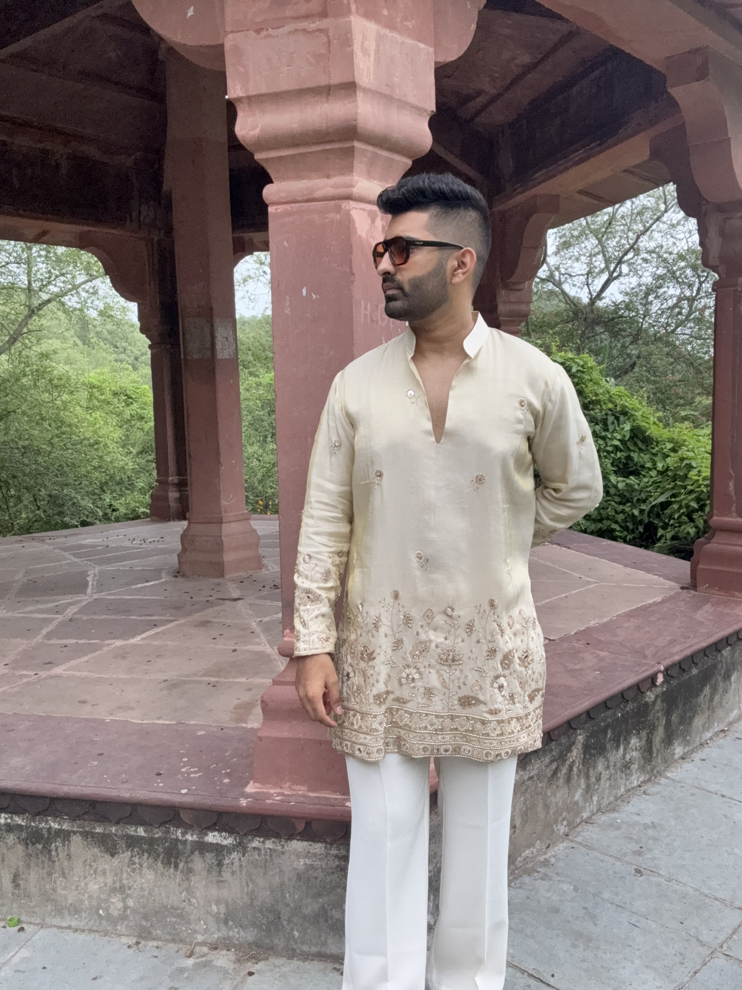 Stone Embroidered Kurta Dupatta In Organza