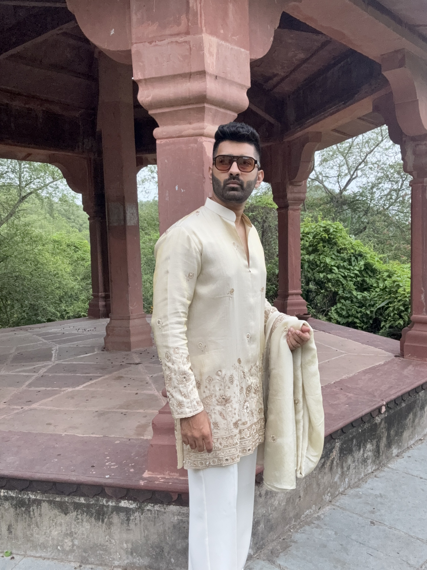 Stone Embroidered Kurta Dupatta In Organza