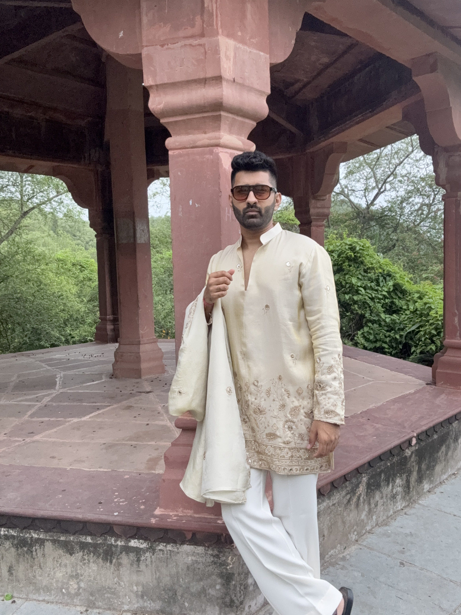 Stone Embroidered Kurta Dupatta In Organza