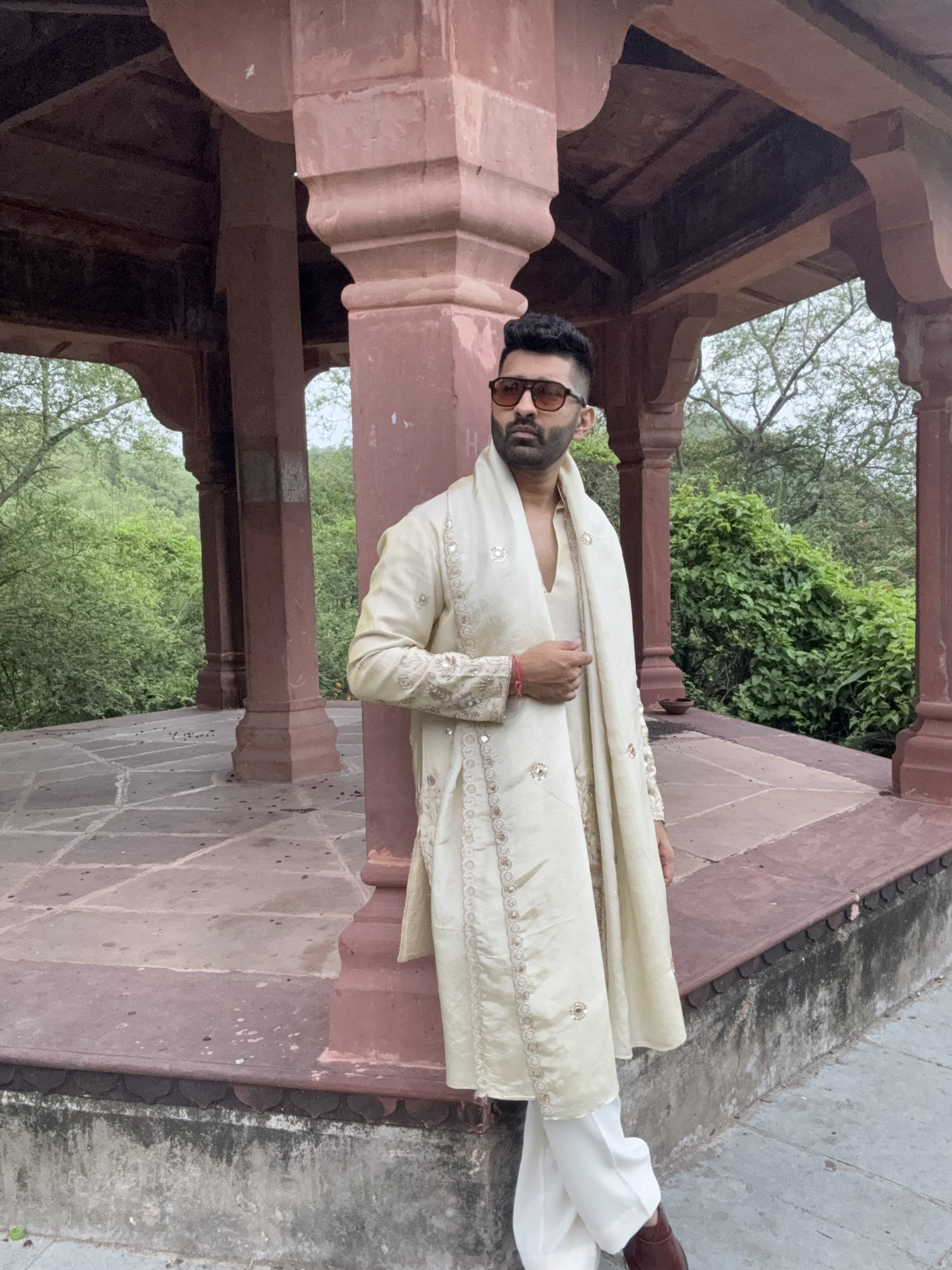 Stone Embroidered Kurta Dupatta In Organza