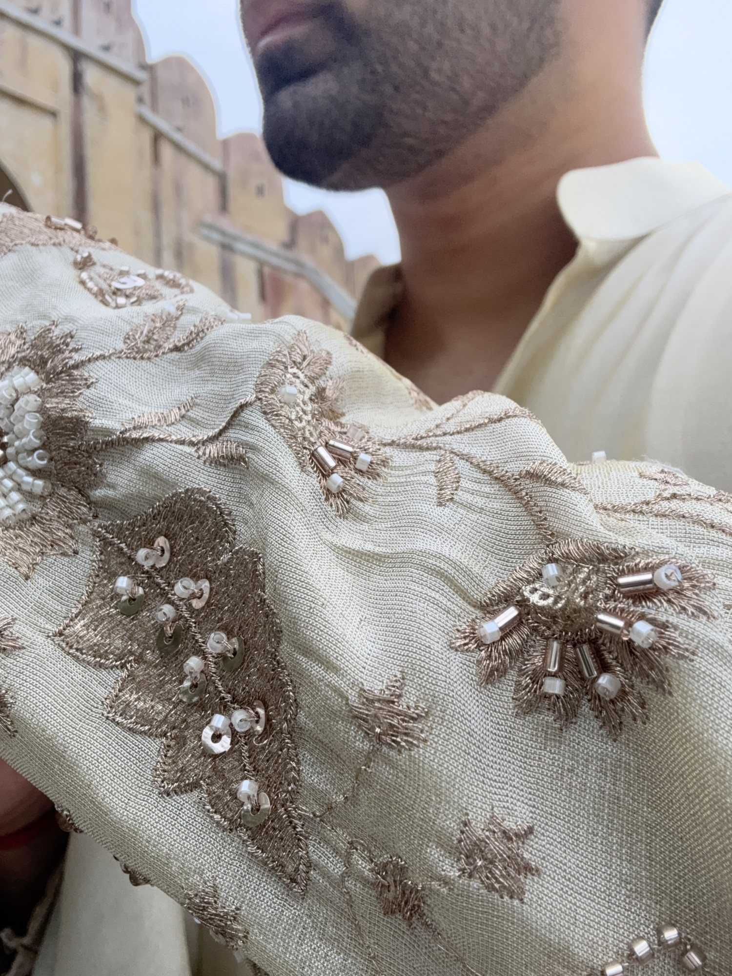 Stone Embroidered Kurta Dupatta In Organza