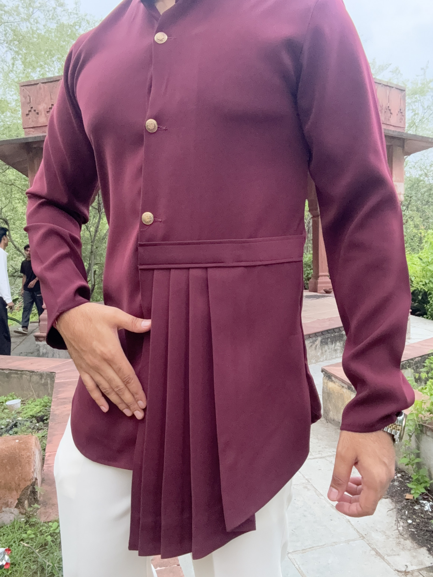 Japanese Draped Kurta In Wine