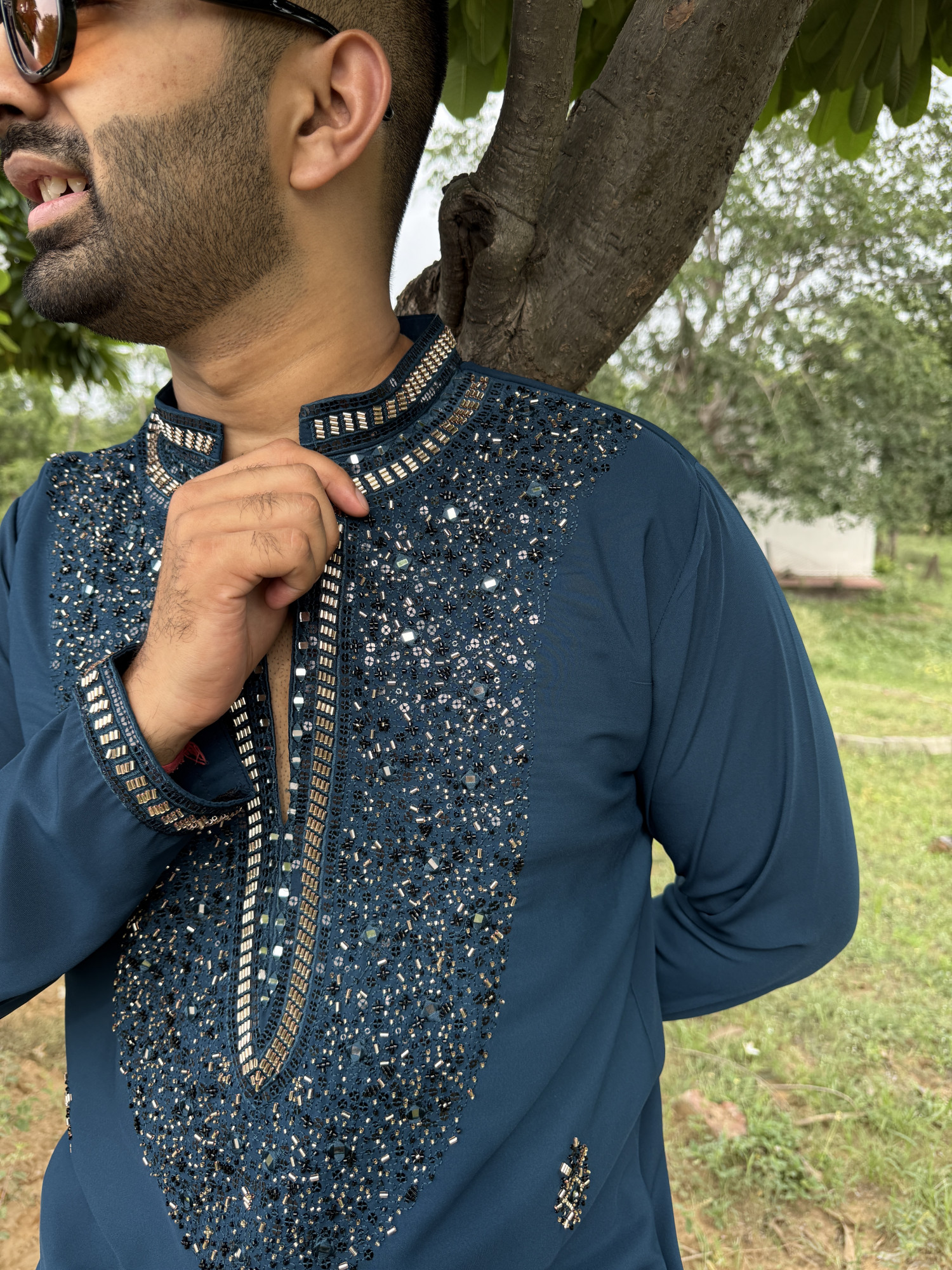 Cutdana Embroidered Kurta In Teal