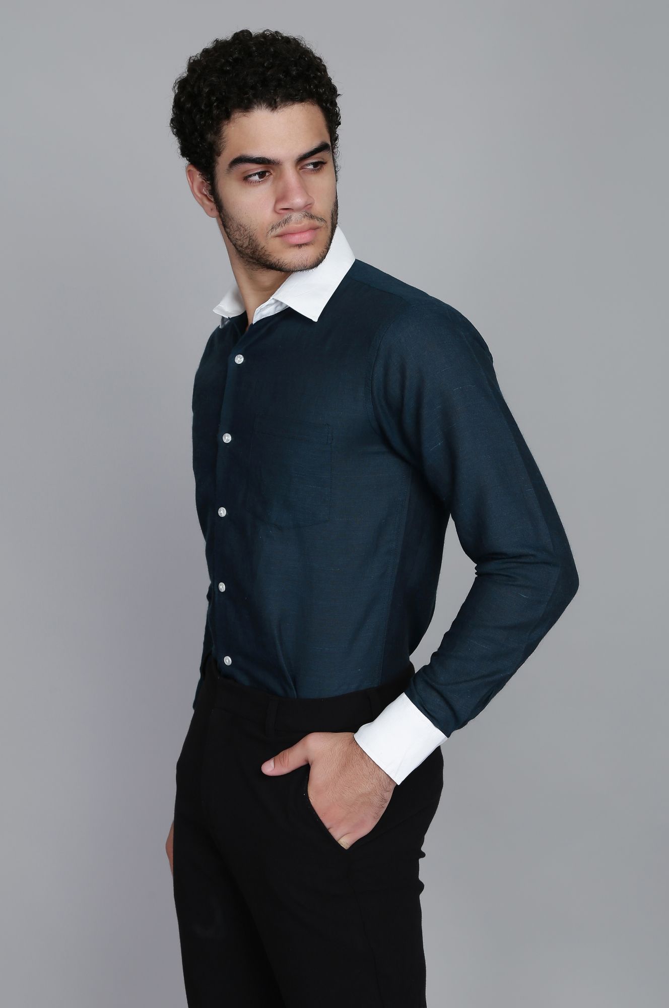 Mens The White collar Linen Shirt
